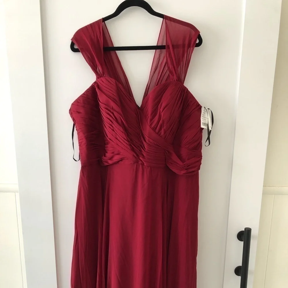 Dessy Collection Burgundy Chiffon Sweetheart Bridesmaid Gown Plus Dress 22